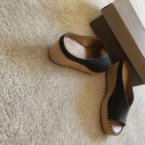 Black  wedge   leather  espadrille   sandal.